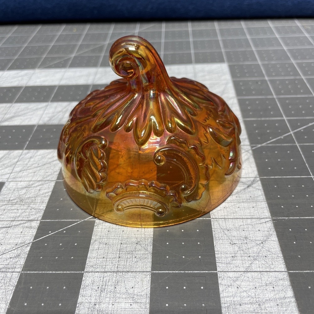 Imperial Louis XIV Marigold Carnival Glass Footed Candy Dish Lid ONLY